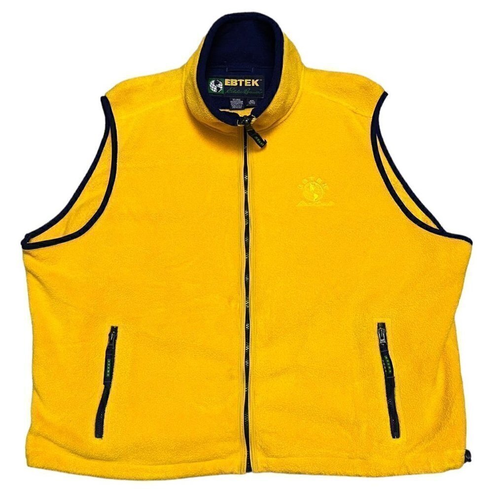 Eddie Bauer Yellow Fleece Vest with Navy Trim